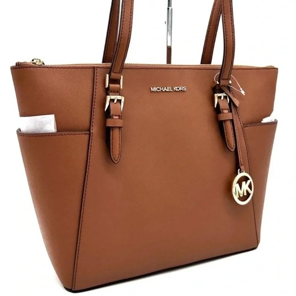 Michael Kors Large Charlotte Tote Bag Luggage Brown - Picture 3 of 12